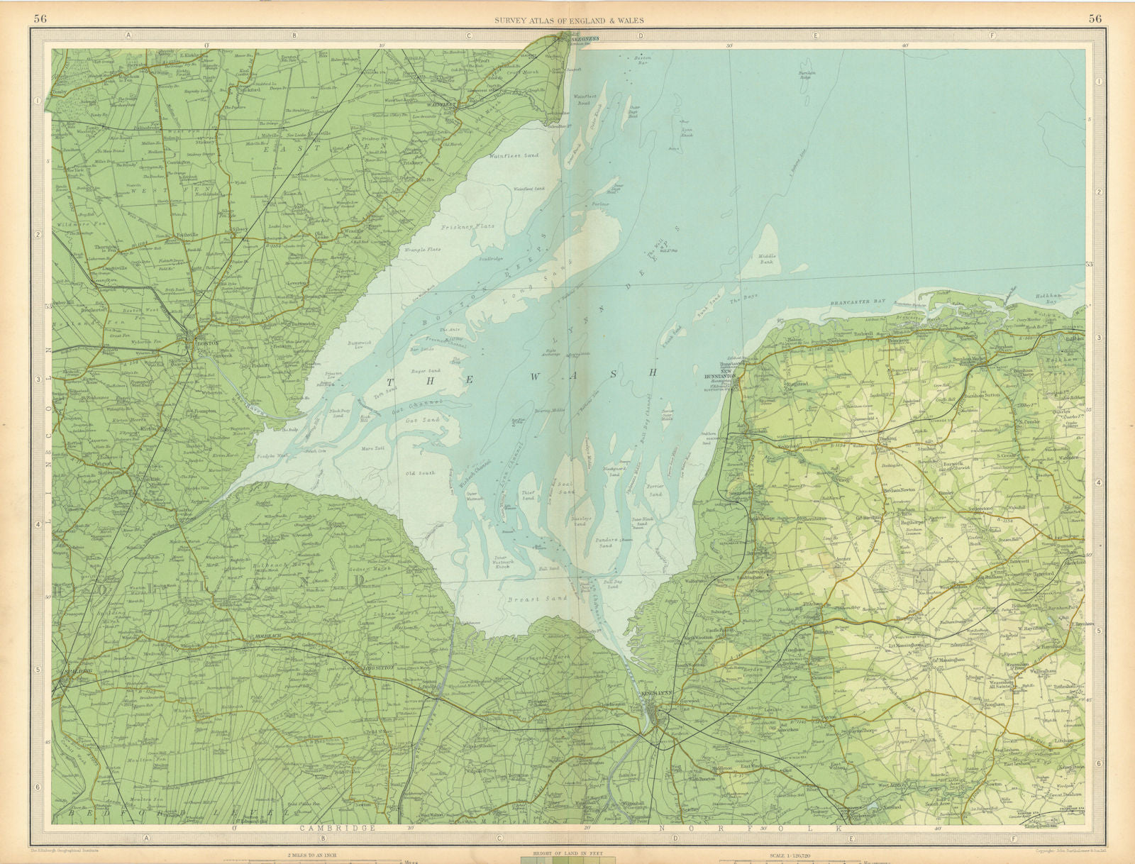 THE WASH Boston King's Lynn Hunstanton Wainfleet Lincs Norfolk. LARGE 1939 map